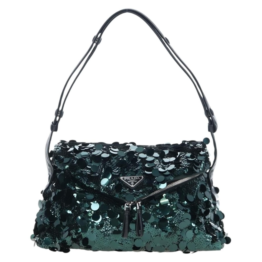 Prada Shoulder Bag Green Synthetic Italy: Prada Shoulder Bag Green Synthetic Italy A Prada shoulder bag in green synthetic material with a sequined design. Made in Italy, this piece is presented in excellent condition. Specifications Brand: P