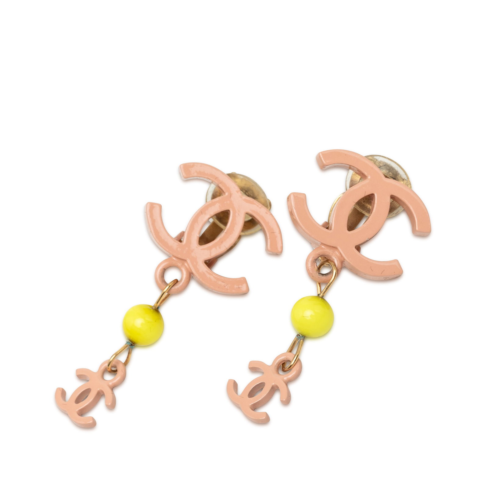 Chanel CC Clip On Drop Earrings Gold Plated Resin Pink (1 of 4)