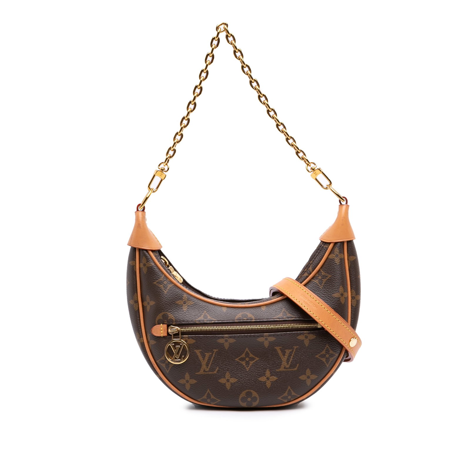 Louis Vuitton Monogram Loop Shoulder Bag with Chain and Leather Strap: Louis Vuitton Monogram Loop Shoulder Bag with Chain and Leather Strap Louis Vuitton Monogram Loop bag crafted with a monogram canvas body and vachetta leather trim. It features a detachable chain link