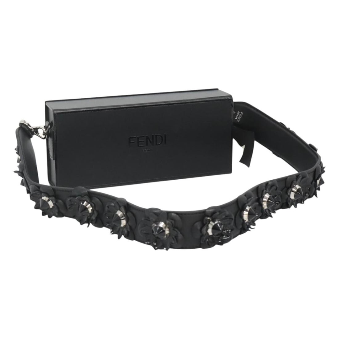 Fendi black leather shoulder bag with silver tone hardware: Fendi black leather shoulder bag with silver tone hardware Authentic Fendi box shoulder bag in black leather with silver-tone accents. This women's shoulder bag is made in Italy and features a compact