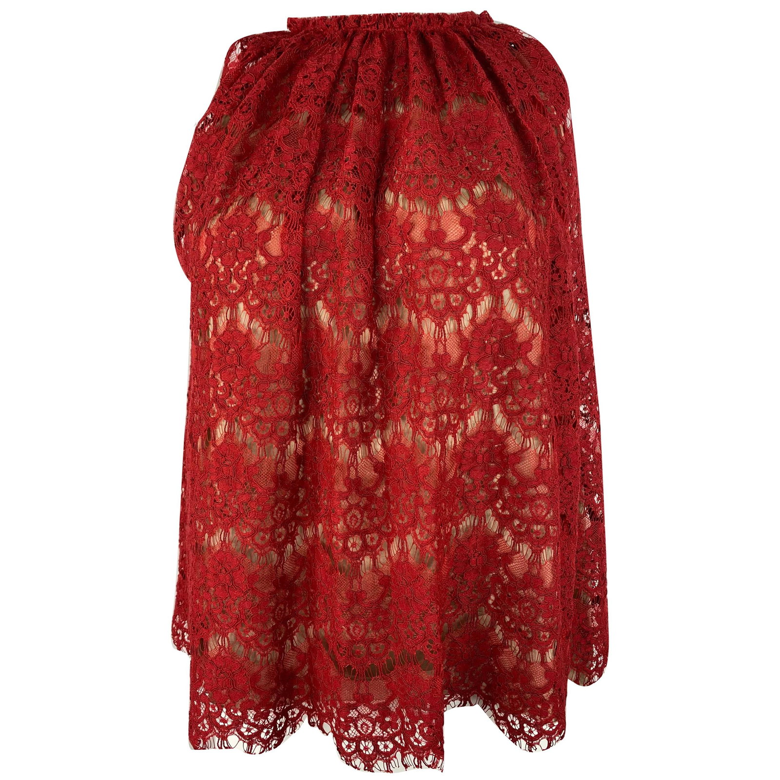 Lanvin Paris floral lace sleeveless top red silk lined EU 38: Lanvin Paris floral lace sleeveless top red silk lined EU 38 A red Lanvin Paris lace top in size 38 (EU), featuring a floral lace pattern, silk double lining, a sleeveless design, and a hook closure a