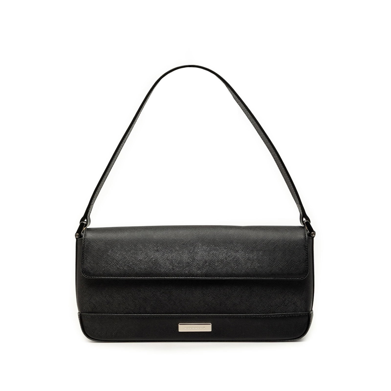 Burberry Leather Flap black shoulder bag with magnetic closure: Burberry Leather Flap black shoulder bag with magnetic closure Burberry leather flap shoulder bag in black with a structured silhouette and practical interior organization. It features a flat leather 