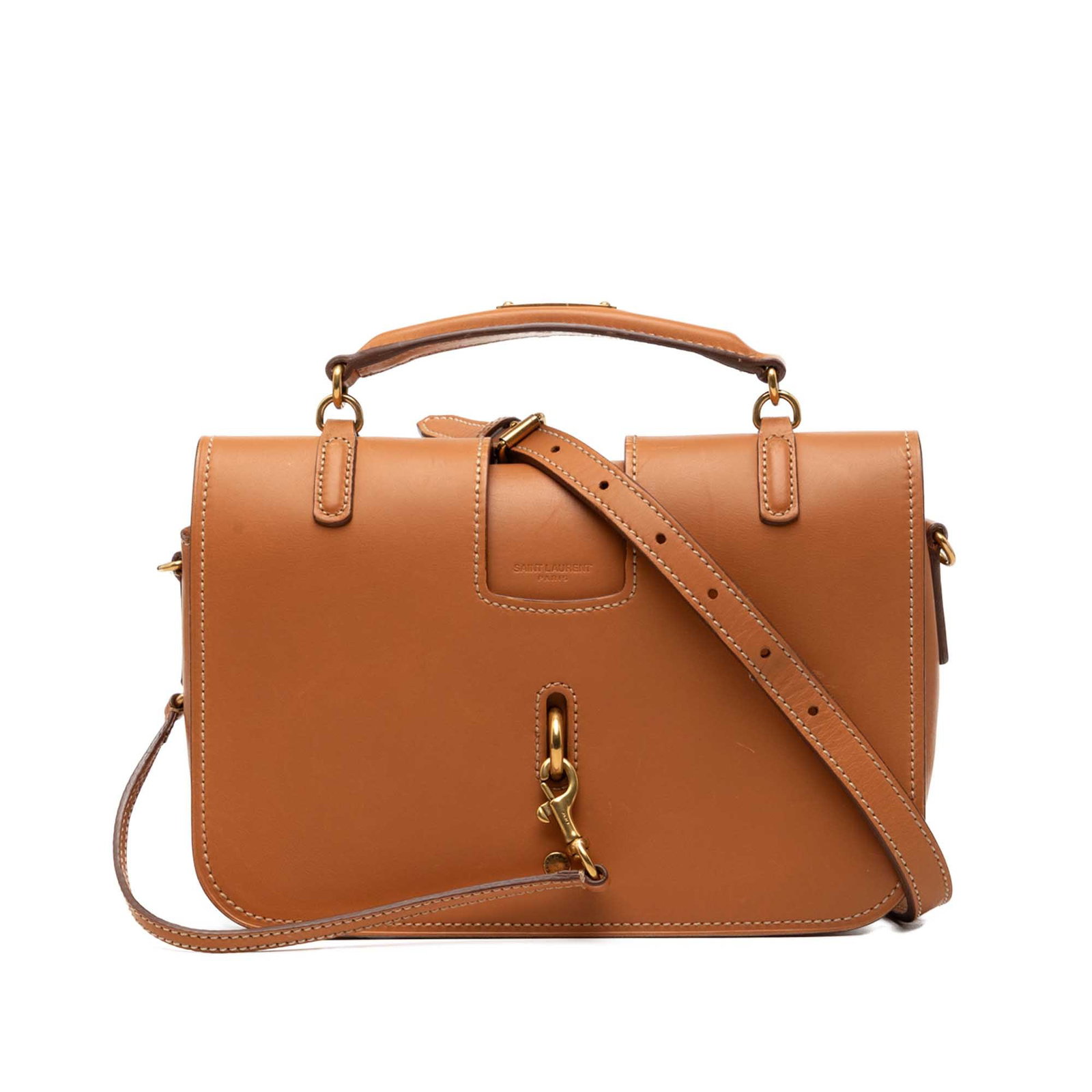 Brown Lambskin Satchel Saint Laurent Charlotte Medium Bag: Brown Lambskin Satchel Saint Laurent Charlotte Medium Bag Saint Laurent Charlotte messenger bag in brown lambskin leather with a structured satchel silhouette. It features a flat top handle, a detacha