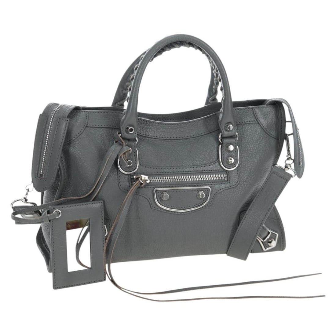 BALENCIAGA 432831 Classic Metallic Ege City 2way Leather Hand Bag Gray: BALENCIAGA 432831 Classic Metallic Ege City 2way Leather Hand Bag Gray Balenciaga Classic Metallic Edge City 2-way handbag in gray and silver leather. Made in Italy, this women's bag includes a should