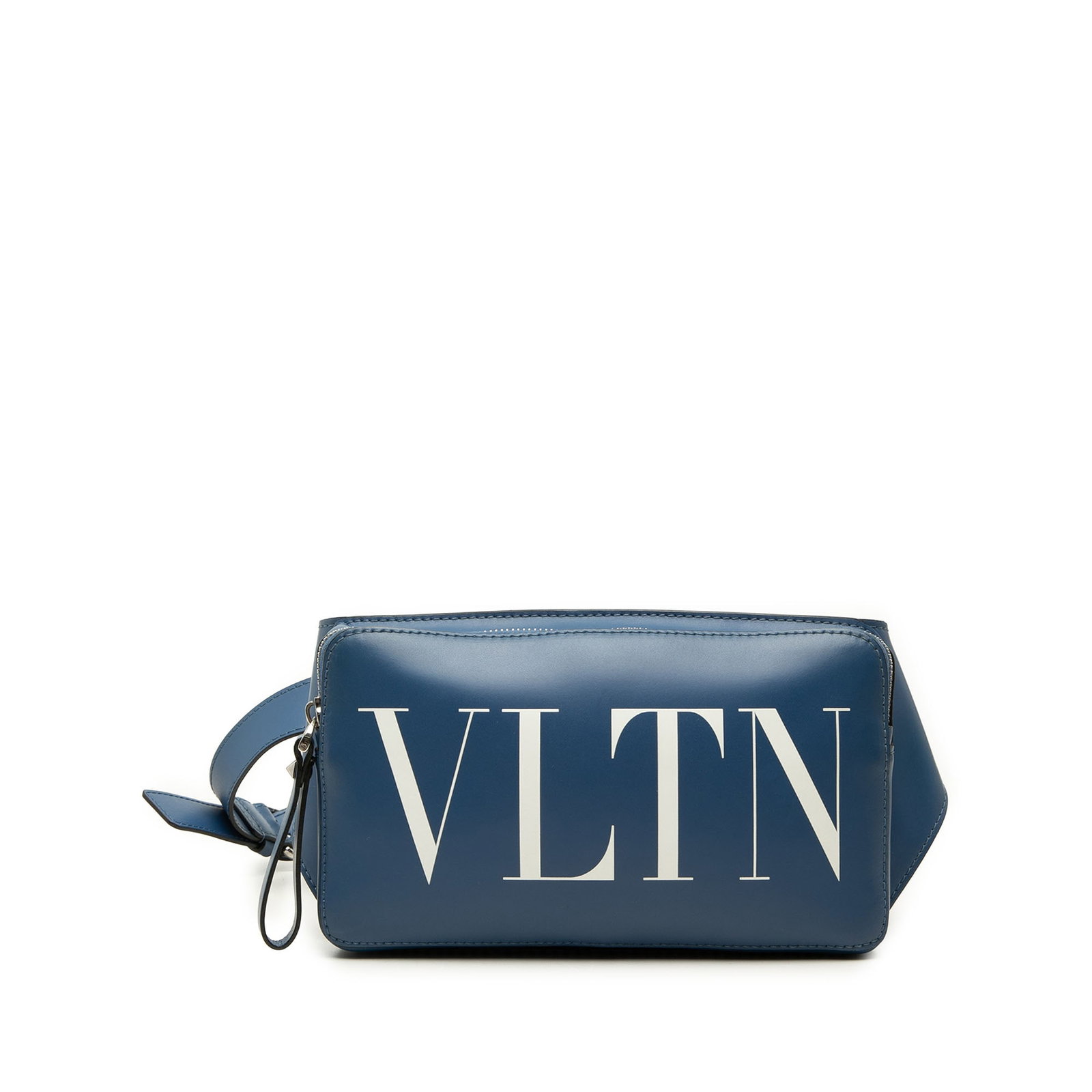 Valentino VLTN Leather Waist Bag Blue Italy: Valentino VLTN Leather Waist Bag Blue Italy Valentino Leather VLTN Belt Bag in blue leather with an adjustable flat leather waist strap and top zip closure. Made in Italy, this belt bag offers a strea