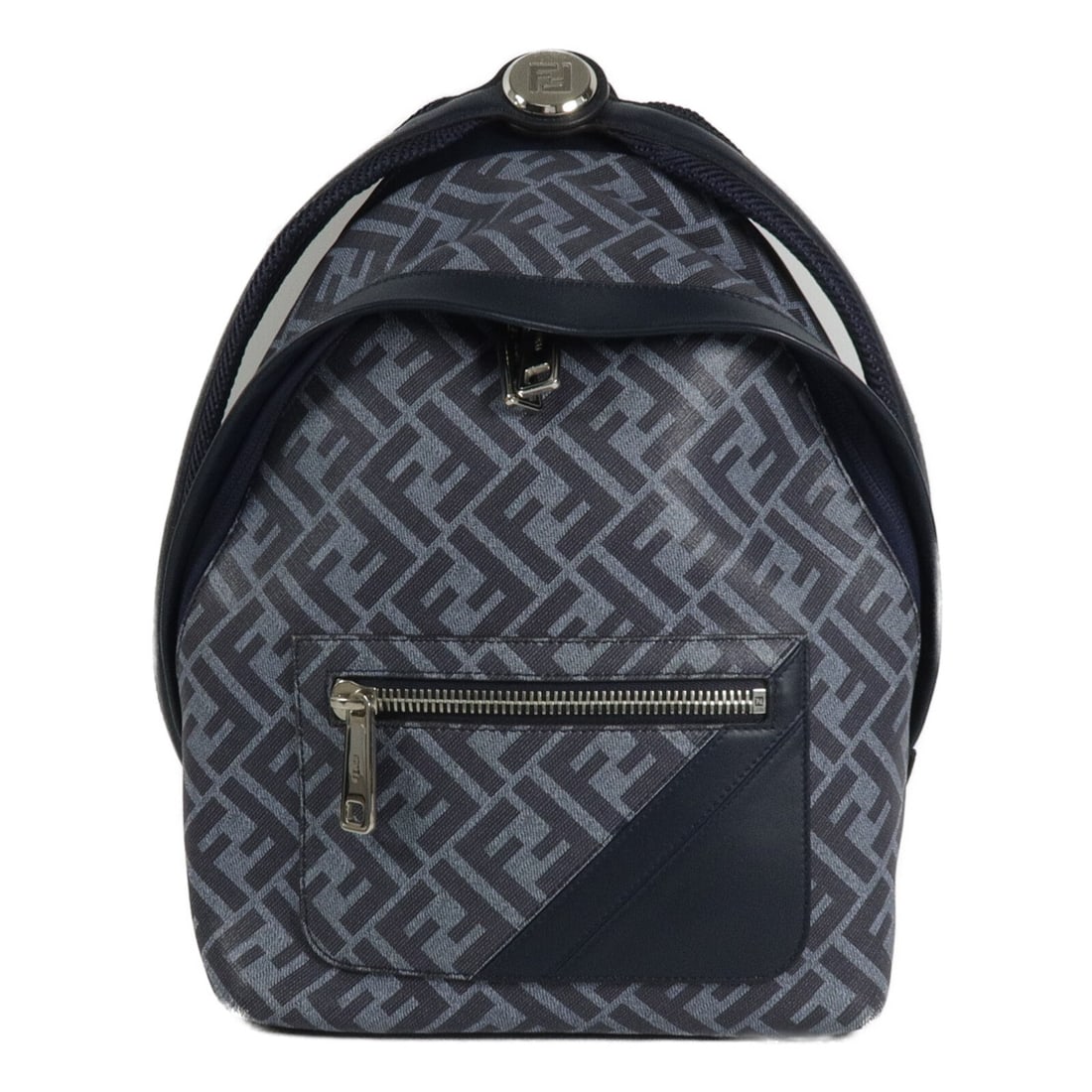 FENDI 7VZ077 Chiodo Blue PVC Coated Canvas Backpack: FENDI 7VZ077 Chiodo Blue PVC Coated Canvas Backpack Blue Fendi Chiodo rucksack backpack in PVC coated canvas with silver-tone hardware. Made in Italy, this men's backpack features a zip pocket at the 