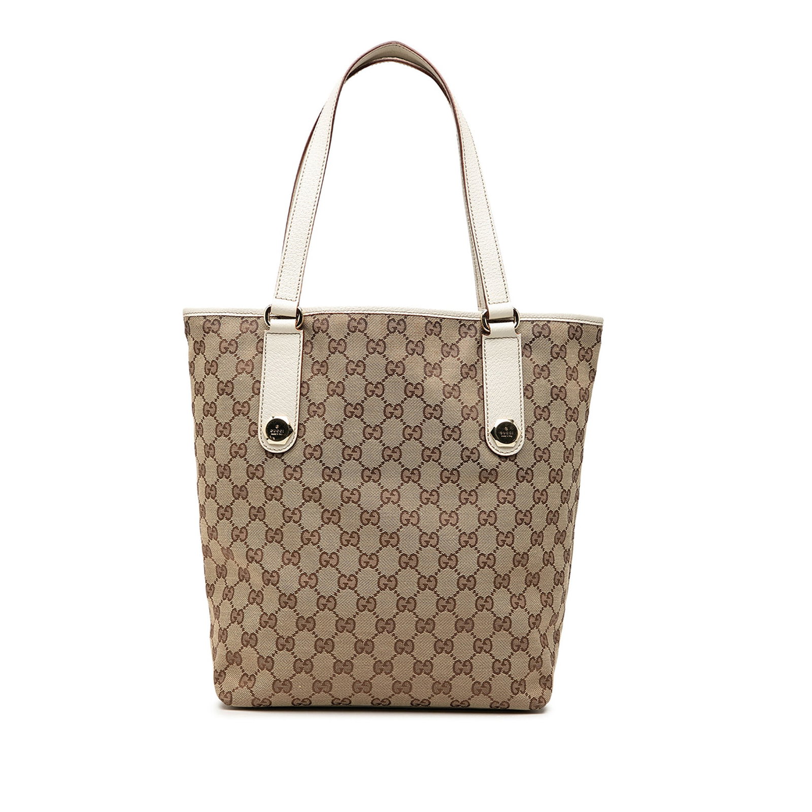 Gucci Charmy Tote Beige GG Canvas Shoulder Bag: Gucci Charmy Tote Beige GG Canvas Shoulder Bag Gucci Charmy tote bag in beige GG canvas with leather trim and flat leather straps. The bag features an open top and an interior with zip and slip pocket