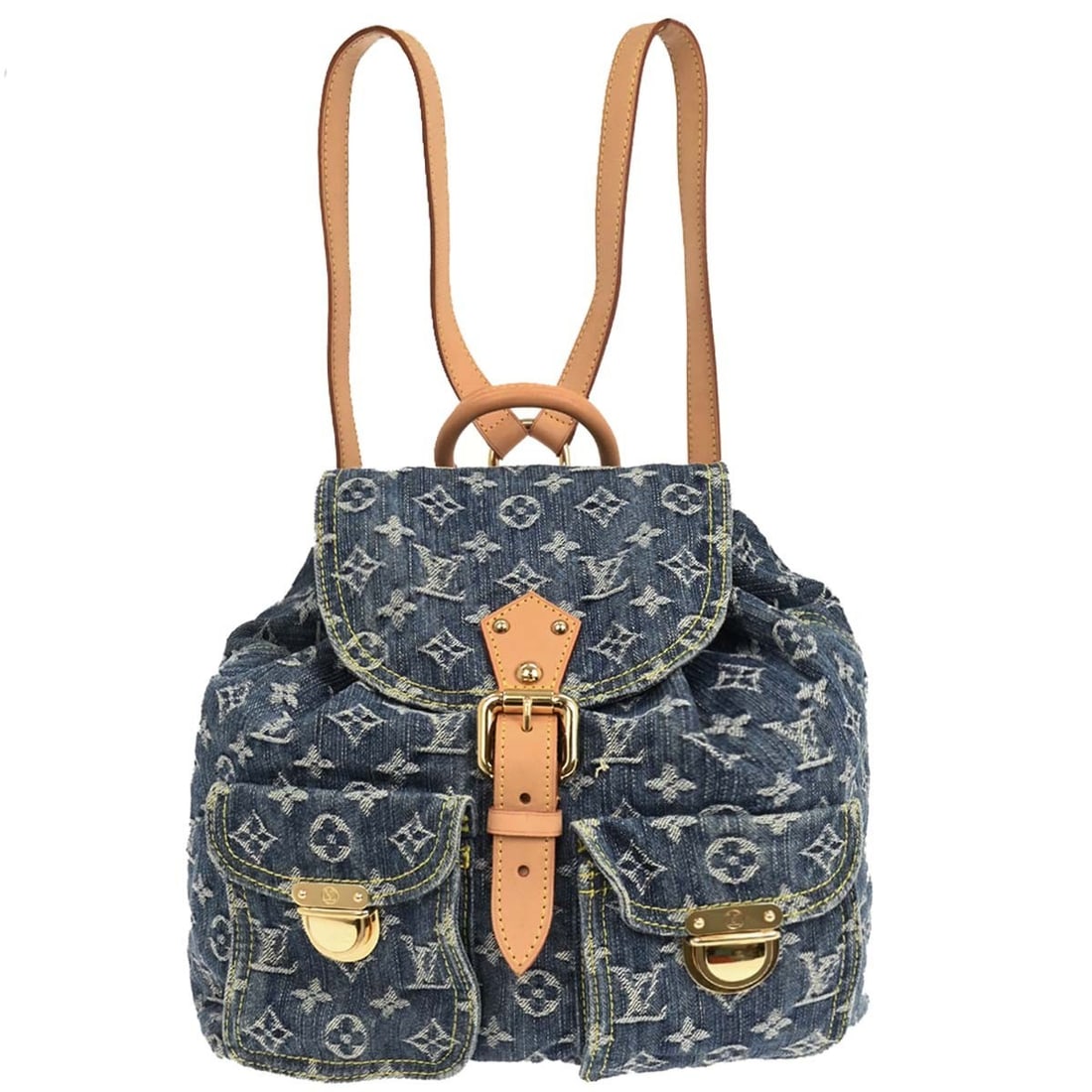 Louis Vuitton Sac a Dos GM Blue Monogram Denim Backpack M95056: Louis Vuitton Sac a Dos GM Blue Monogram Denim Backpack M95056 Louis Vuitton Sac a Dos GM backpack in blue Monogram denim with leather trim and Alcantara lining. This women's backpack features a buckl
