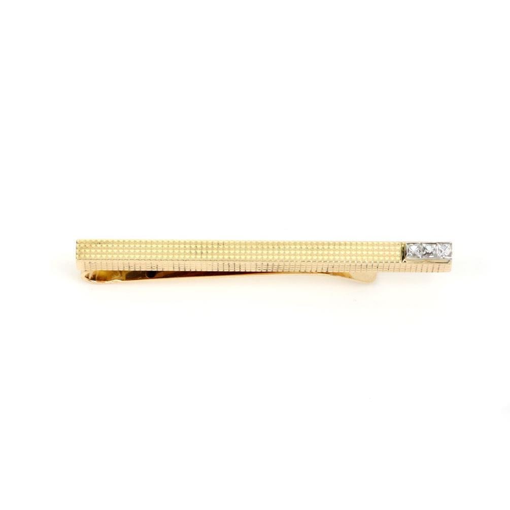 Vintage Tiffany 13k Yellow Gold Waffle Tie Clip with French Cut Diamonds: Vintage Tiffany 13k Yellow Gold Waffle Tie Clip with French Cut Diamonds This vintage tie clip is a stunning piece crafted from 13k yellow gold, featuring a unique textured waffle design on both sides