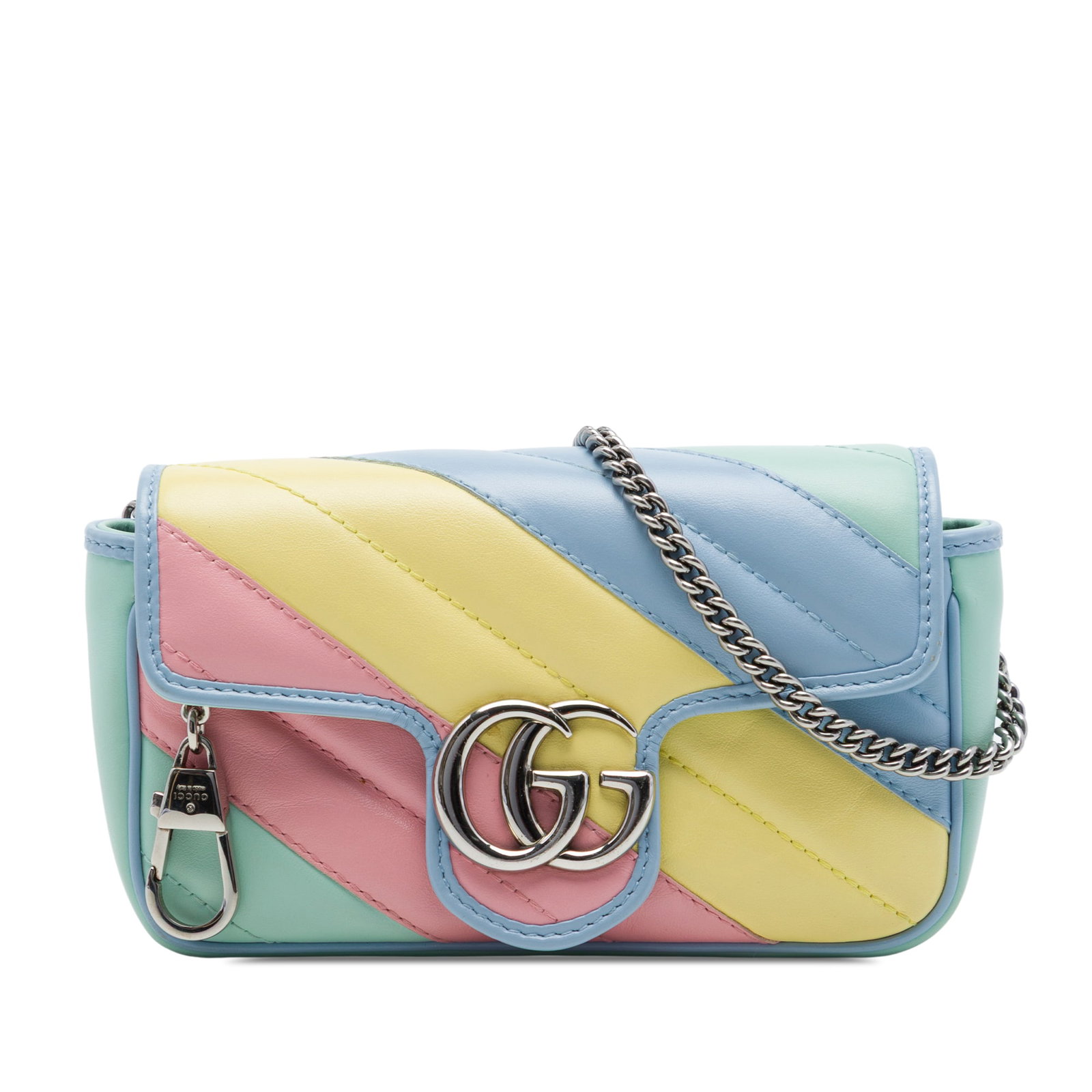 Gucci GG Marmont Mini Flap Crossbody Bag Green Leather: Gucci GG Marmont Mini Flap Crossbody Bag Green Leather A Gucci Mini GG Marmont Matelasse Diagonal flap crossbody crafted in green quilted calfskin leather. This compact crossbody features a curb chain