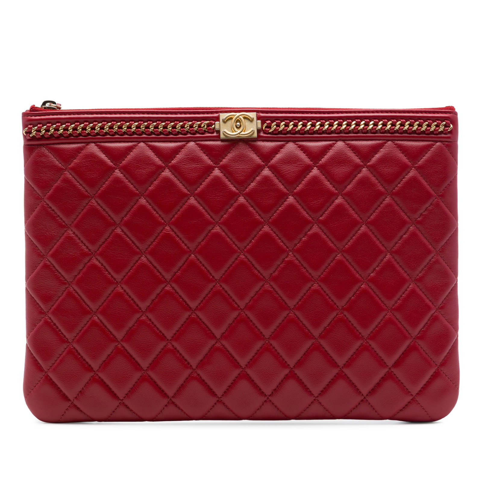Chanel Boy O Case Medium Red Quilted Lambskin Clutch (1 of 6)