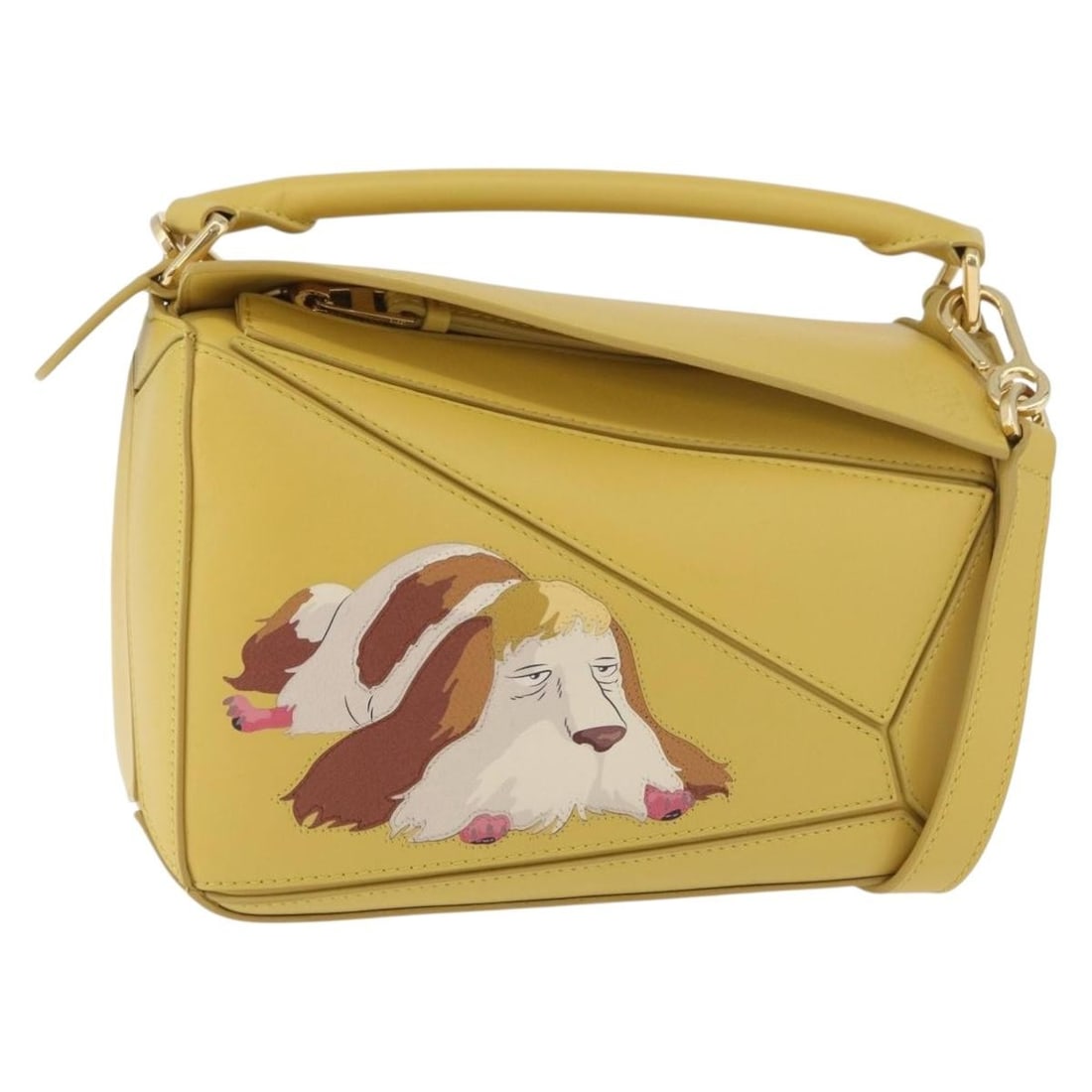 LOEWE Puzzle Small Leather Hand Bag Spirited Away HIN Yellow Gold: LOEWE Puzzle Small Leather Hand Bag Spirited Away HIN Yellow Gold This LOEWE Puzzle Bag Small is a women's handbag in leather with a yellow/gold exterior. It is made in Spain and comes with a dust bag