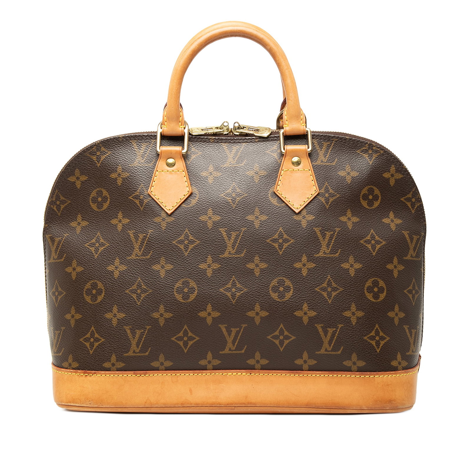 Louis Vuitton Alma PM Monogram Canvas Handbag: Louis Vuitton Alma PM Monogram Canvas Handbag The Louis Vuitton Monogram Alma PM is a structured handbag crafted with a monogram canvas body and vachetta leather trim. It features rolled vachetta leat