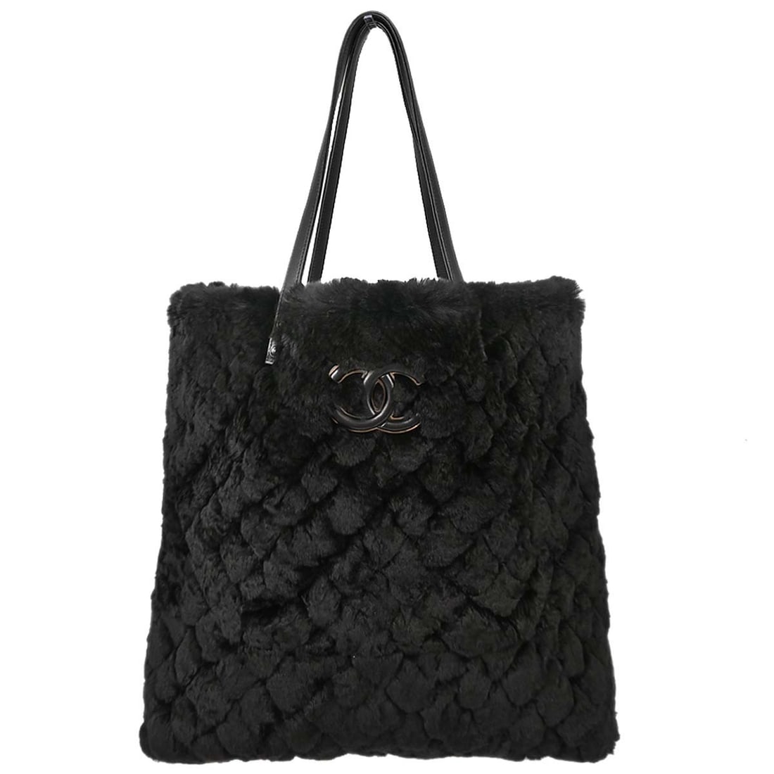 CHANEL Tote Handbag Black Lapin Fur Leather with Pouch (1 of 15)