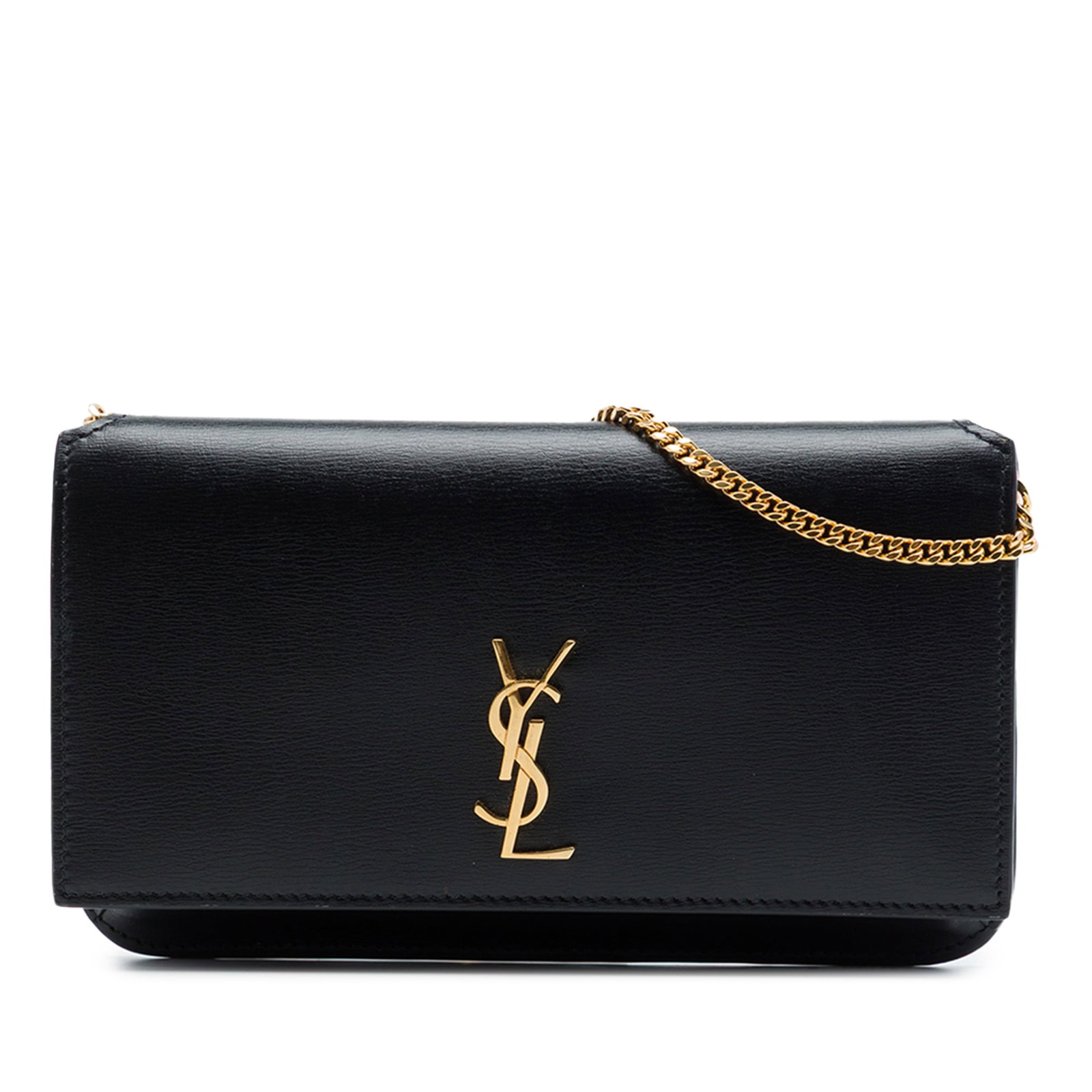 Saint Laurent Kate Wallet On Chain Black Leather Bag: Saint Laurent Kate Wallet On Chain Black Leather Bag Saint Laurent Kate wallet on chain crafted in black leather with the signature monogram styling. This compact shoulder bag features a chain link sh