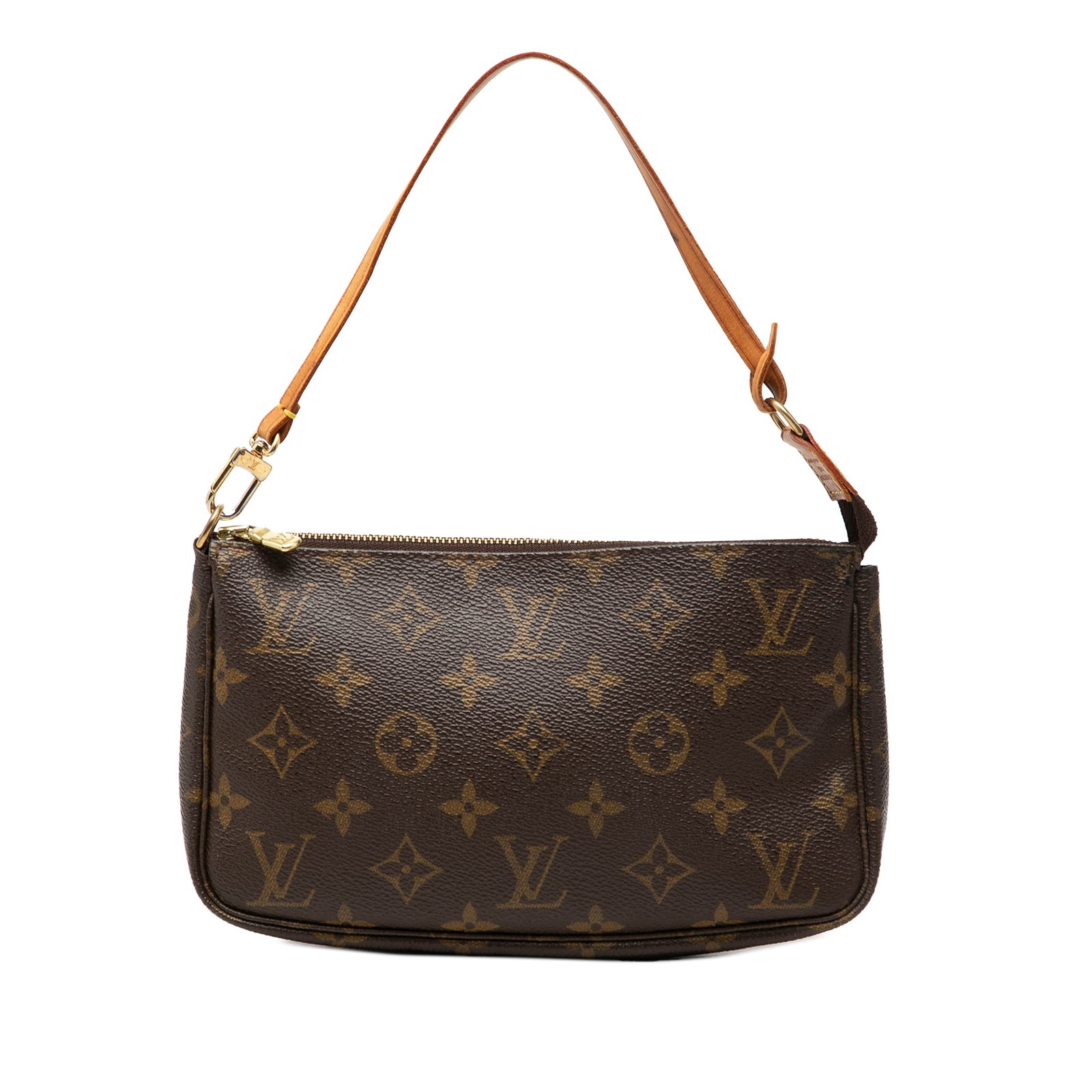 Louis Vuitton Monogram Pochette Accessoires Zip Shoulder Bag: Louis Vuitton Monogram Pochette Accessoires Zip Shoulder Bag A Louis Vuitton Monogram Pochette Accessoires made in France. This bag features a monogram canvas body, a flat vachetta leather handle, and