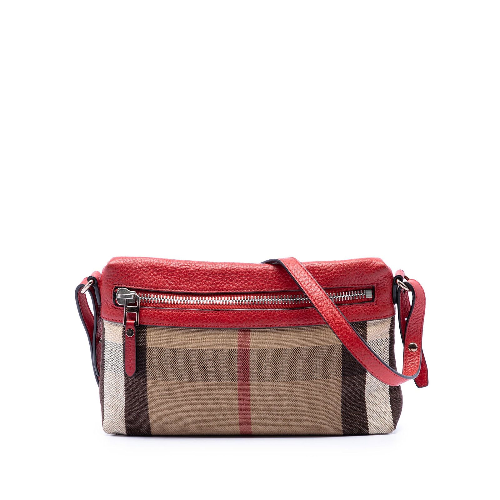 Burberry Farley Small Crossbody Bag in Mega Check Canvas: Burberry Farley Small Crossbody Bag in Mega Check Canvas Burberry Farley crossbody bag in brown canvas with leather trim. This compact design features a flat leather strap and a front zip closure. Con