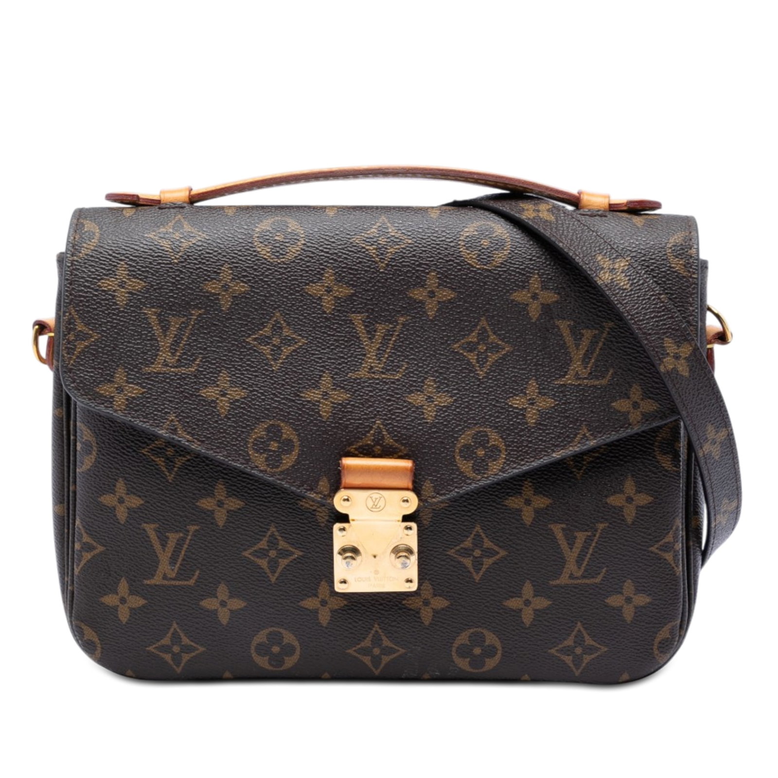 Louis Vuitton Monogram Pochette Metis Brown Shoulder Bag: Louis Vuitton Monogram Pochette Metis Brown Shoulder Bag Louis Vuitton Monogram Pochette Metis bag in brown monogram canvas with a flat vachetta leather top handle and a detachable flat strap. It feat