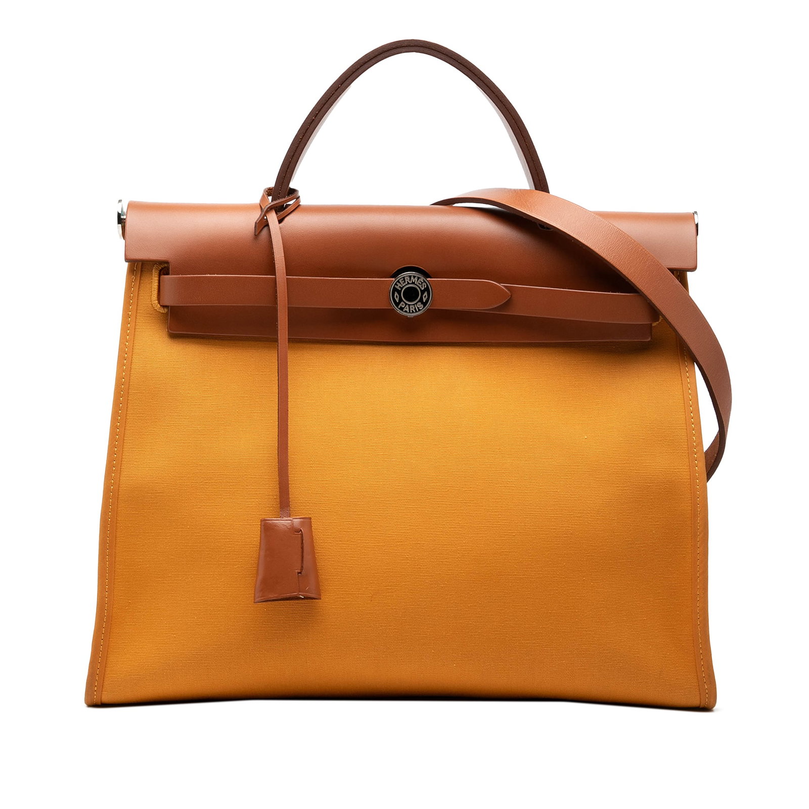 Hermes Herbag Zip 31 Toile shoulder bag orange: Hermes Herbag Zip 31 Toile shoulder bag orange Hermes Toile Herbag Zip 31 bag in orange fabric with a flat leather top handle, flat leather shoulder strap, front leather flap with pull-through closure