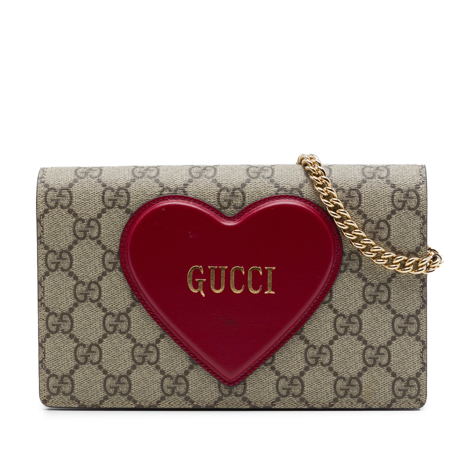 Gucci GG Supreme heart motif chain wallet beige coated canvas (1 of 6)