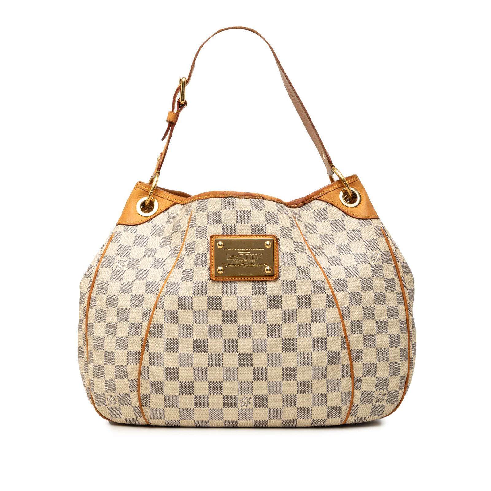 Louis Vuitton Galliera PM Damier Azur shoulder bag: Louis Vuitton Galliera PM Damier Azur shoulder bag The Louis Vuitton Galliera PM is a shoulder bag in Damier Azur canvas with vachetta leather trim and a flat vachetta leather strap. It features an op