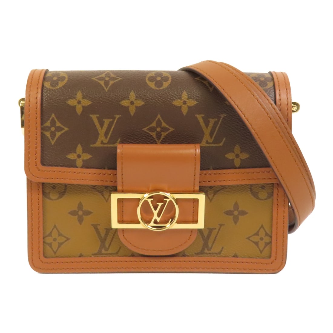 Louis Vuitton Mini Dauphine M45959 Monogram Reverse Shoulder Bag: Louis Vuitton Mini Dauphine M45959 Monogram Reverse Shoulder Bag This Louis Vuitton Mini Dauphine shoulder bag is crafted in Monogram Reverse and PVC coated canvas with a brown exterior and brown fram