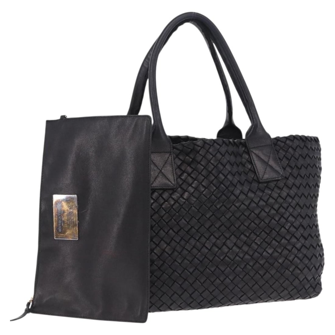 Bottega Veneta 141498 Intrecciato Cabas PM Black Leather Tote Bag: Bottega Veneta 141498 Intrecciato Cabas PM Black Leather Tote Bag Bottega Veneta Intrecciato Cabas PM handbag in black leather, made in Italy. This women's handbag includes a dust bag and pouch. Condi