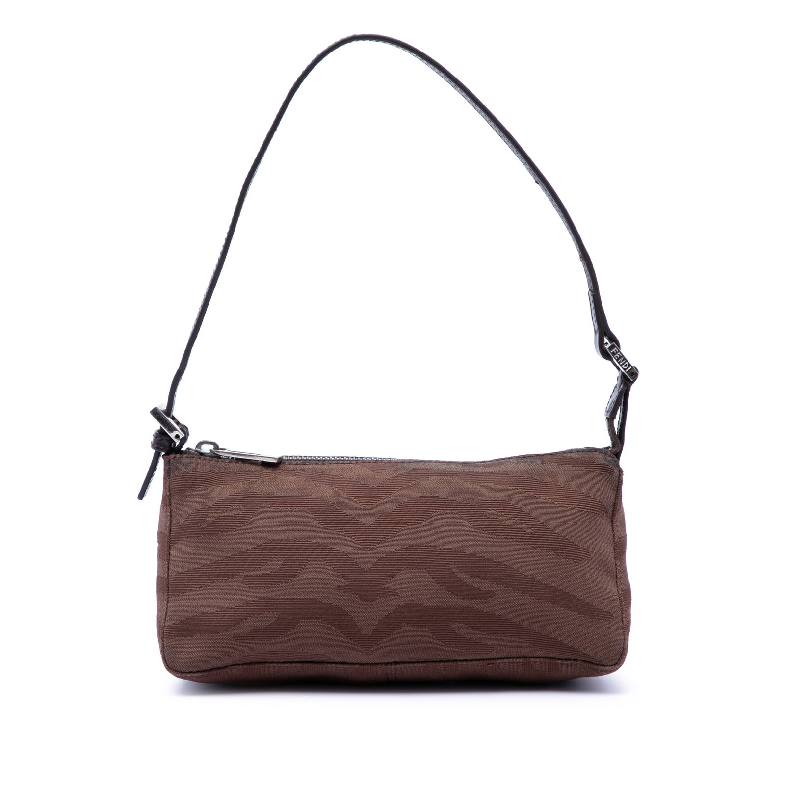 Fendi Zebra Print Pochette Shoulder Bag in Canvas: Fendi Zebra Print Pochette Shoulder Bag in Canvas A Fendi Zebra Print Canvas Pochette with a printed canvas body, adjustable flat leather strap, top zip closure, and an interior slip pocket. Made in I