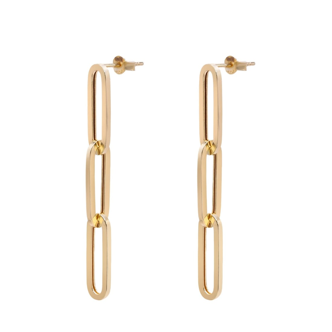 Rachel Koen 14K Yellow Gold 3 Link Drop Earrings: Rachel Koen 14K Yellow Gold 3 Link Drop Earrings Pre-owned Rachel Koen ladies drop earrings featuring a three paper clip link linear design in 14K yellow gold. These lightweight earrings have a simple