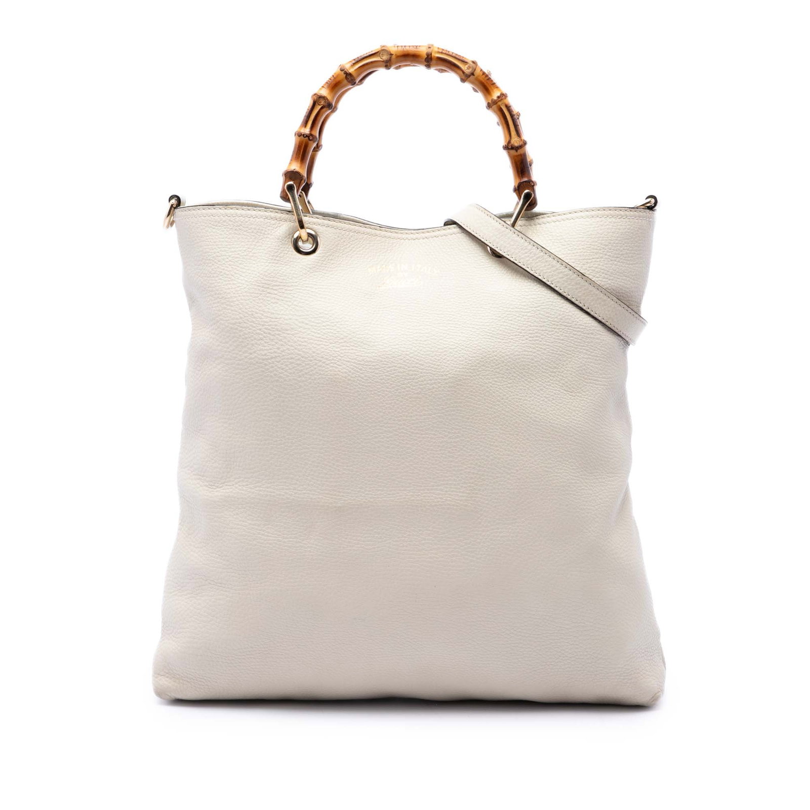 Gucci Bamboo Shopper Tote Tall Calfskin Leather Satchel: Gucci Bamboo Shopper Tote Tall Calfskin Leather Satchel Gucci Tall Calfskin Bamboo Shopper Tote crafted in leather with bamboo handles and an adjustable detachable flat leather strap. The bag features