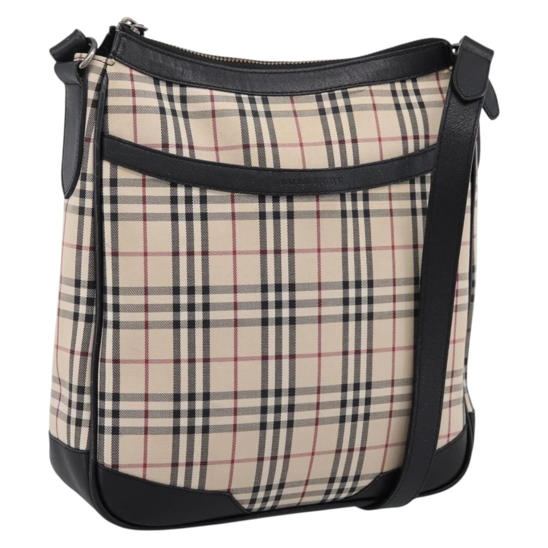 BURBERRY Nova Check canvas shoulder bag beige silver: BURBERRY Nova Check canvas shoulder bag beige silver Burberry Nova Check shoulder bag in beige and silver canvas with an adjustable shoulder strap. This women's bag shows heavy signs of use, including