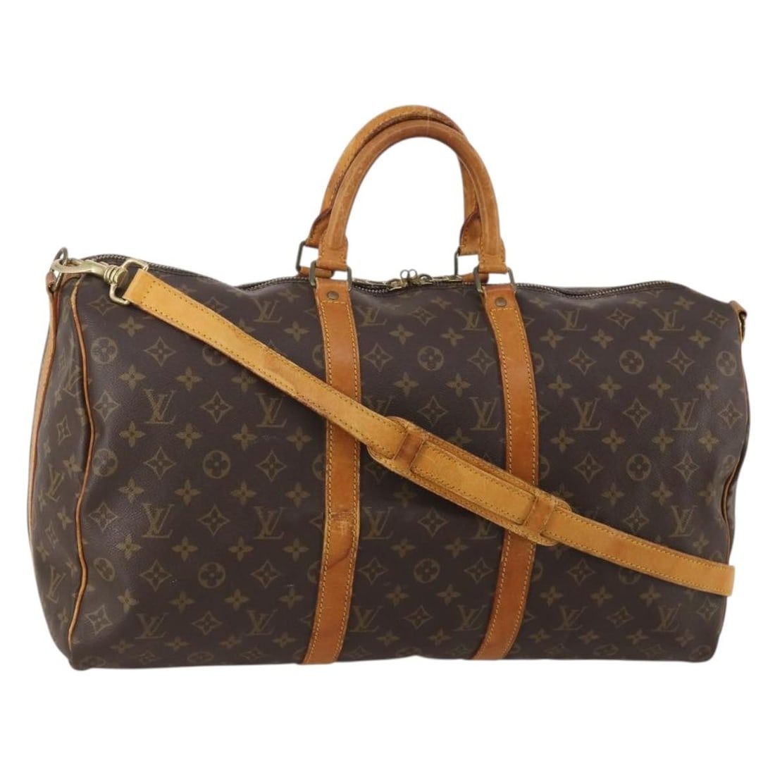 Louis Vuitton M41416 Keepall Bandouliere 50 Monogram Boston Bag: Louis Vuitton M41416 Keepall Bandouliere 50 Monogram Boston Bag Louis Vuitton Keepall Bandouliere 50 Boston bag in Monogram canvas with a detachable shoulder strap. Made in France, this heavily used b