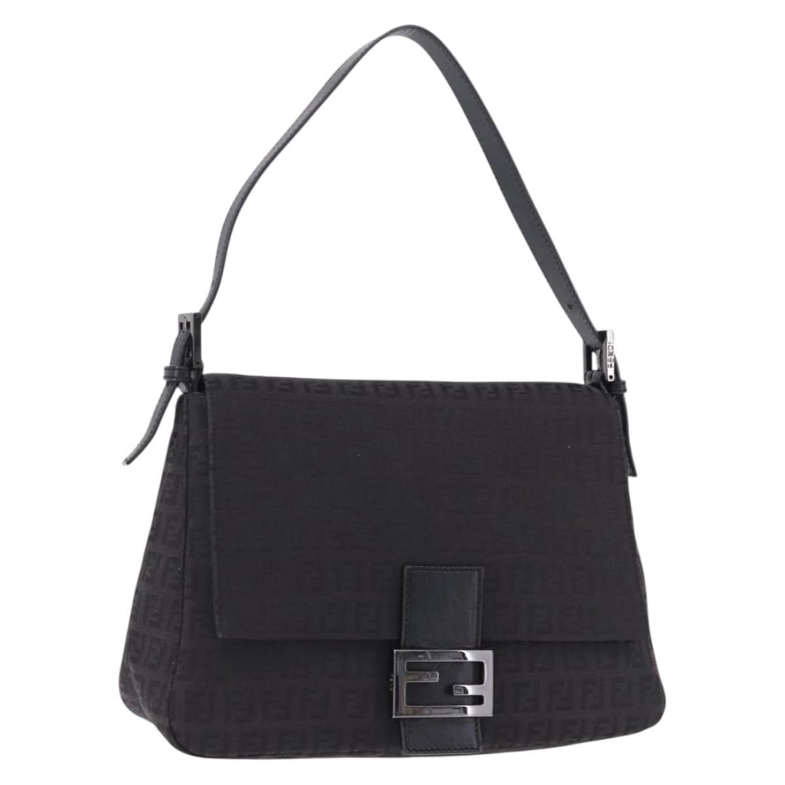Fendi Mamma Baguette Black Silver Zucchino Canvas Handbag: Fendi Mamma Baguette Black Silver Zucchino Canvas Handbag Fendi Zucchino Canvas Mamma Baguette handbag in black and silver, made in Italy. This women's handbag features an adjustable handle drop and c