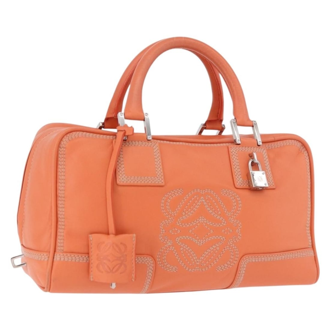 LOEWE Anagram Americana Leather Handbag Orange Silver Padlock Key Set (1 of 18)