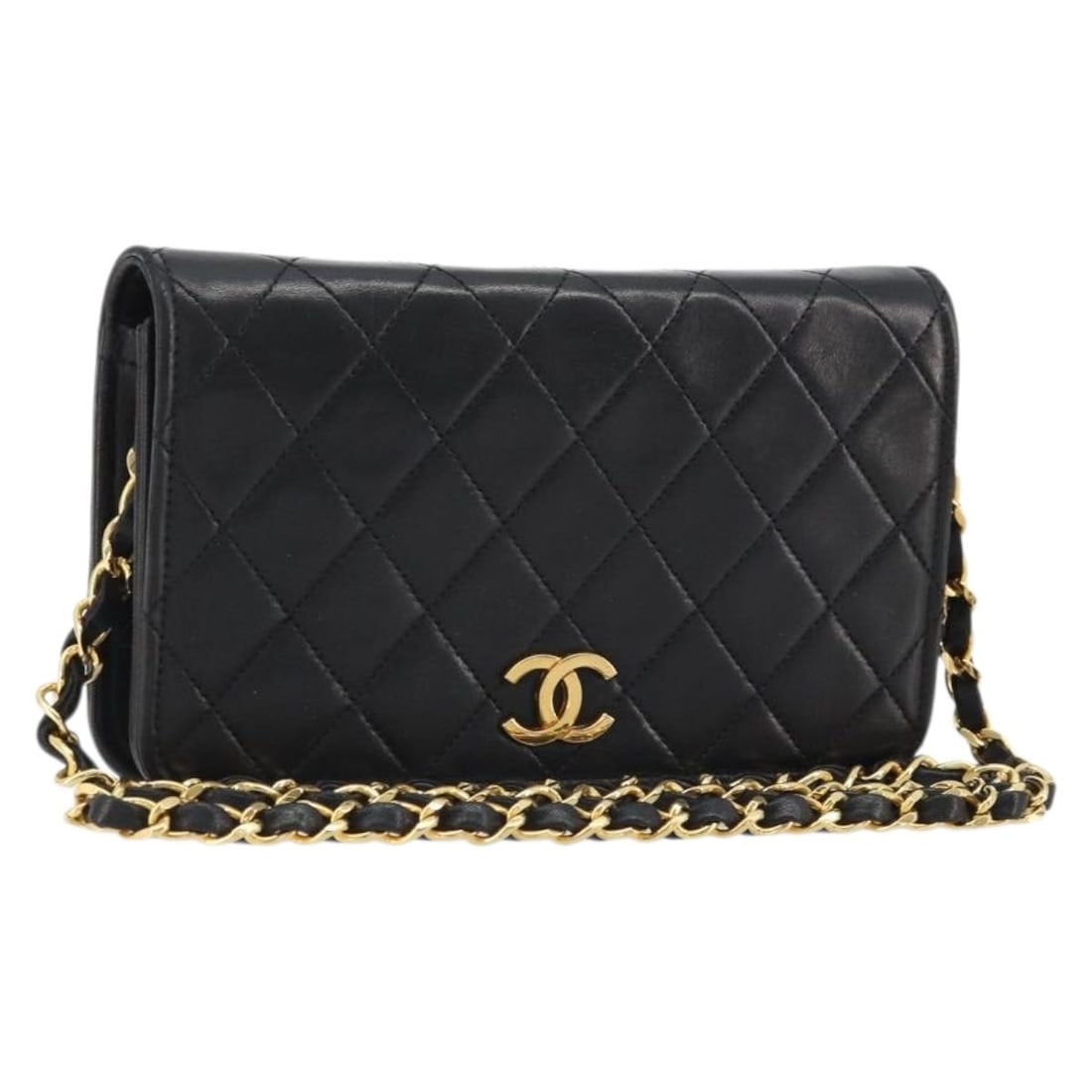CHANEL CC Flap Shoulder Bag Black Lamb Skin Chain Strap: CHANEL CC Flap Shoulder Bag Black Lamb Skin Chain Strap Chanel Matelasse chain shoulder bag in black lamb skin with gold-tone CC detailing. This women's shoulder bag is made in France and includes onl
