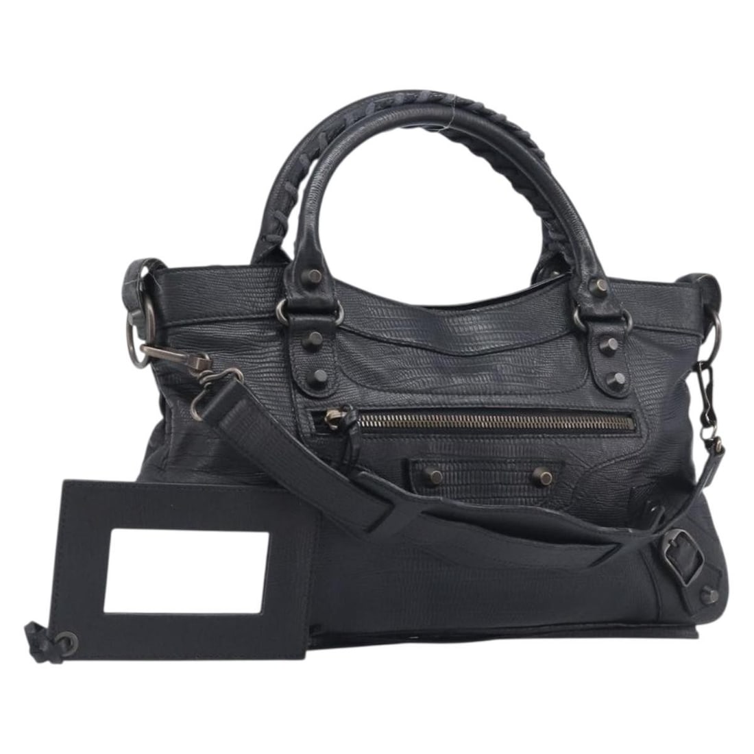 BALENCIAGA 103208 The First black leather 2way handbag: BALENCIAGA 103208 The First black leather 2way handbag Balenciaga The First 2-way handbag in black leather with dual carry options using the top handles or the included shoulder strap. Made in Italy, 