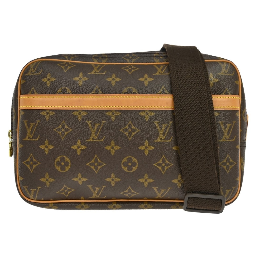 Louis Vuitton Reporter PM Monogram Canvas Crossbody Bag M45254: Louis Vuitton Reporter PM Monogram Canvas Crossbody Bag M45254 Louis Vuitton Reporter PM shoulder bag in brown Monogram canvas with leather trim. This medium shoulder bag features a zip closure, adjus