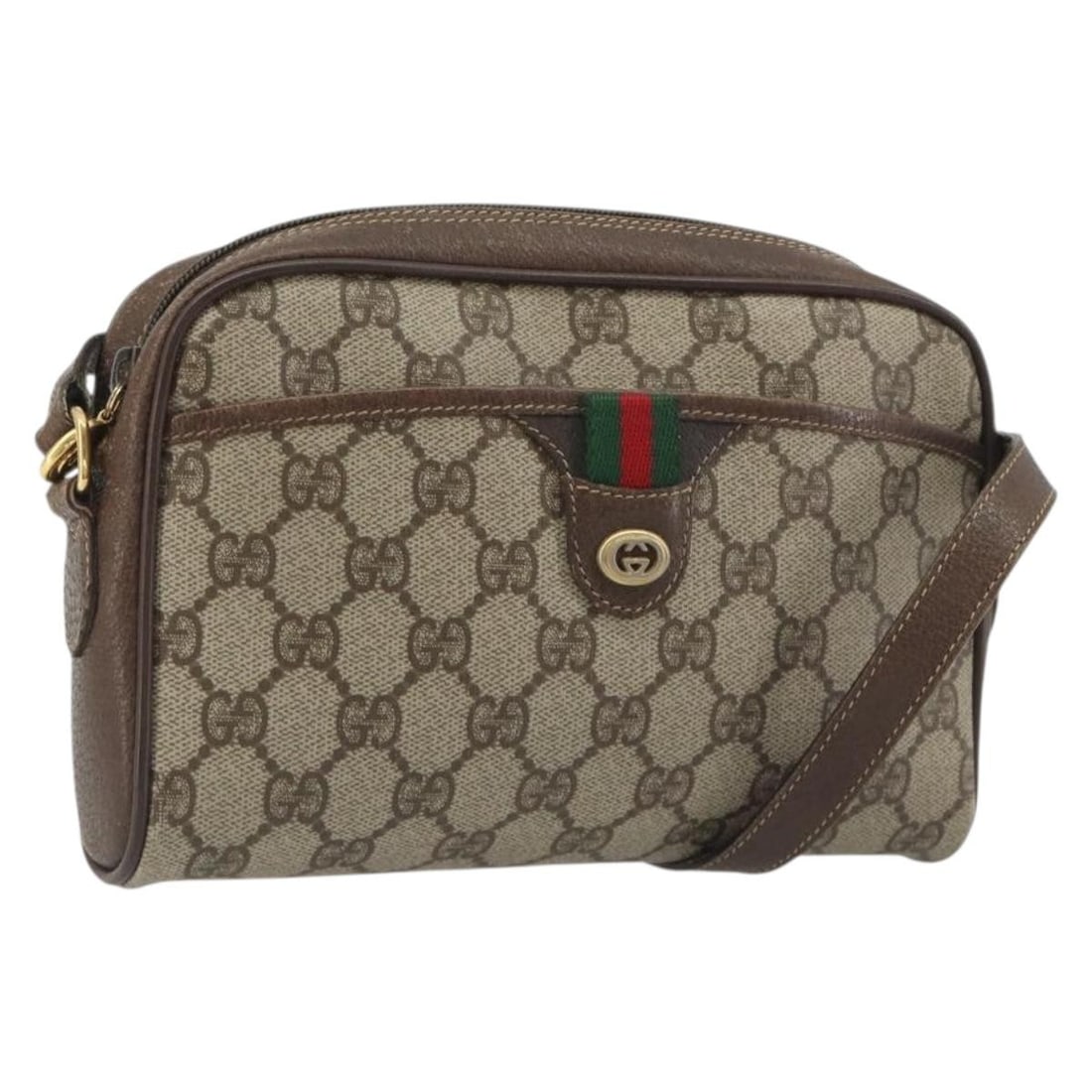 Gucci 116 02 089 GG Supreme Sherry Web Shoulder Bag Beige Gold: Gucci 116 02 089 GG Supreme Sherry Web Shoulder Bag Beige Gold Gucci GG Supreme Web Sherry Line shoulder bag in beige and gold PVC leather with GG canvas. Made in Italy, this women's bag includes the 