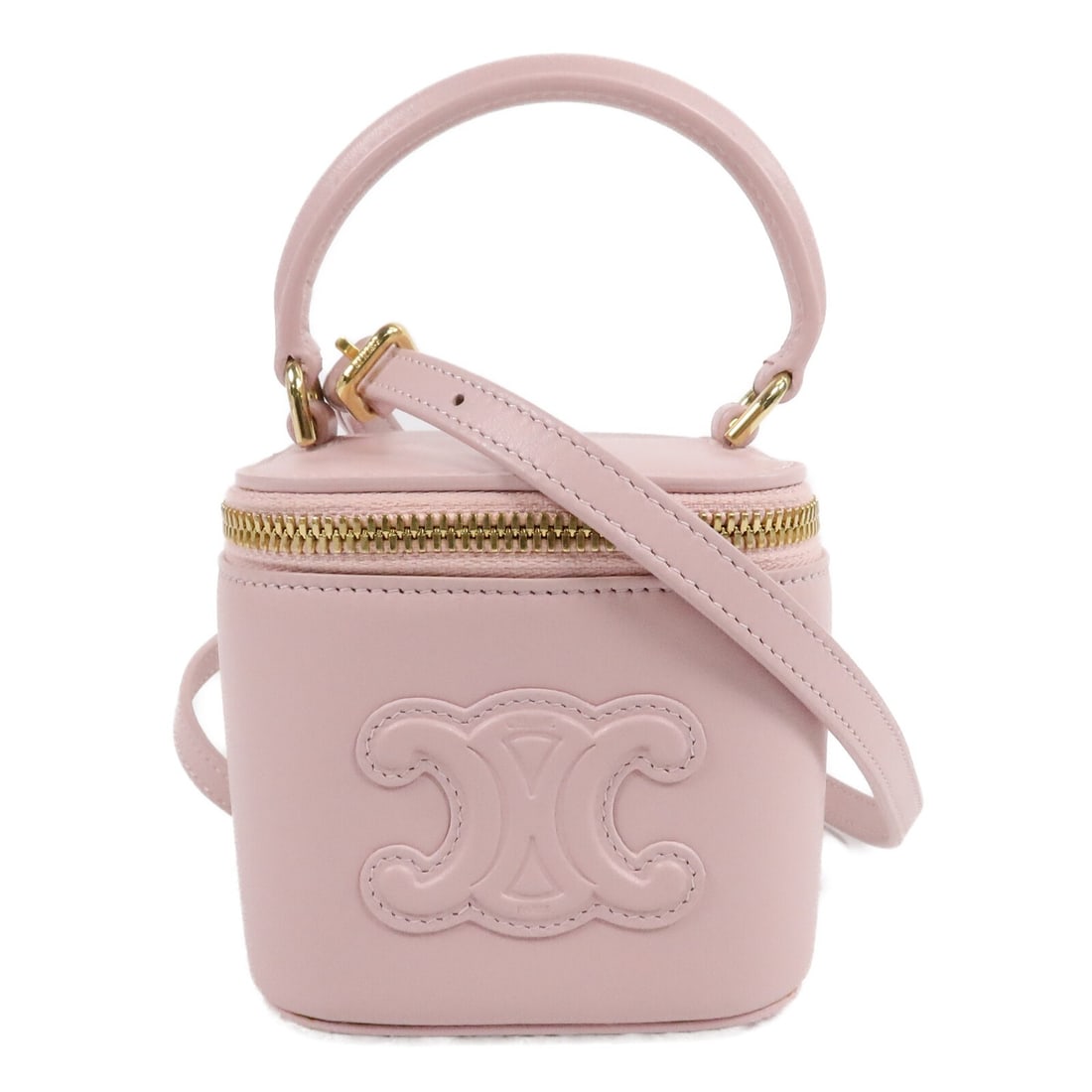 CELINE Mini Vanity Case Pink Calfskin 2 Way Shoulder Bag: CELINE Mini Vanity Case Pink Calfskin 2 Way Shoulder Bag Mini vanity case in pink calfskin leather with a 2-way shoulder bag design. This women's bag includes a top handle and a detachable shoulder st