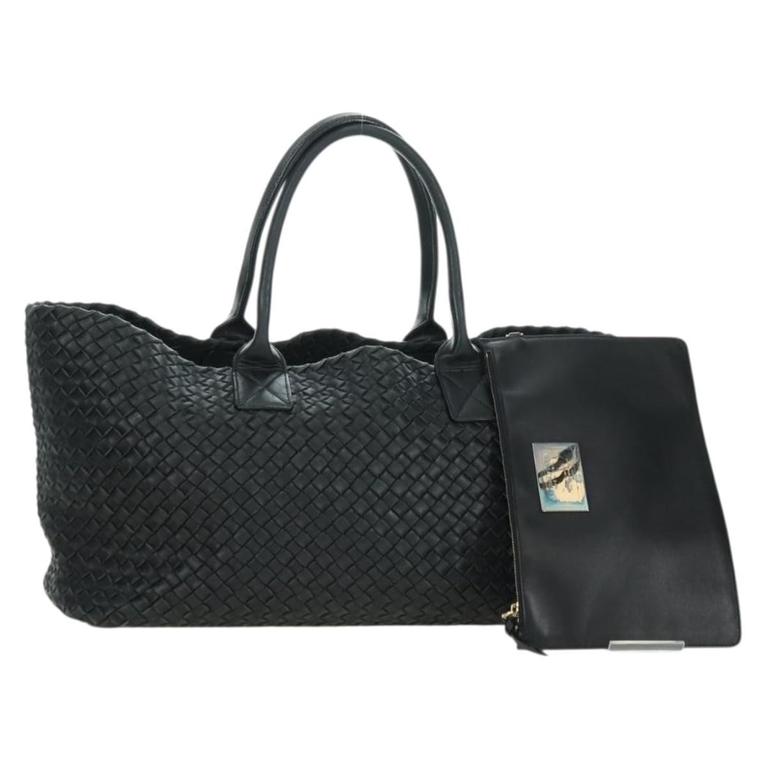 Bottega Veneta Intrecciato Cabas MM Black Leather Tote Bag: Bottega Veneta Intrecciato Cabas MM Black Leather Tote Bag Bottega Veneta Intrecciato Cabas MM handbag in black leather. This women's handbag is made in Italy and includes a dust bag and pouch. Condit
