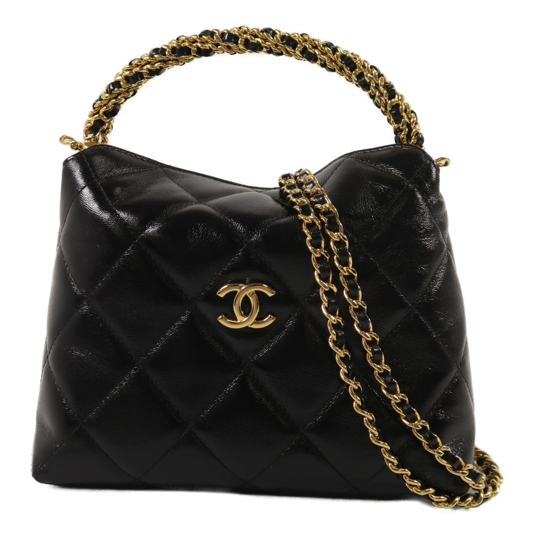 CHANEL AP4189 CC Lambskin 2Way Shoulder Clutch Bag Black: CHANEL AP4189 CC Lambskin 2Way Shoulder Clutch Bag Black CHANEL CC clutch in black lambskin leather with a 2-way chain shoulder design. This women's bag features a compact silhouette with a magnetic p