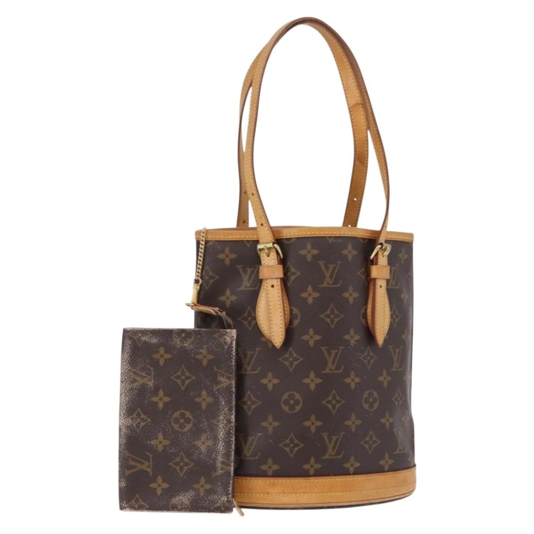 Louis Vuitton M42238 Bucket PM Monogram Canvas Shoulder Bag with Pouch: Louis Vuitton M42238 Bucket PM Monogram Canvas Shoulder Bag with Pouch Louis Vuitton Monogram Bucket PM shoulder bag in monogram canvas with an included pouch. Made in France, this women's bag shows h