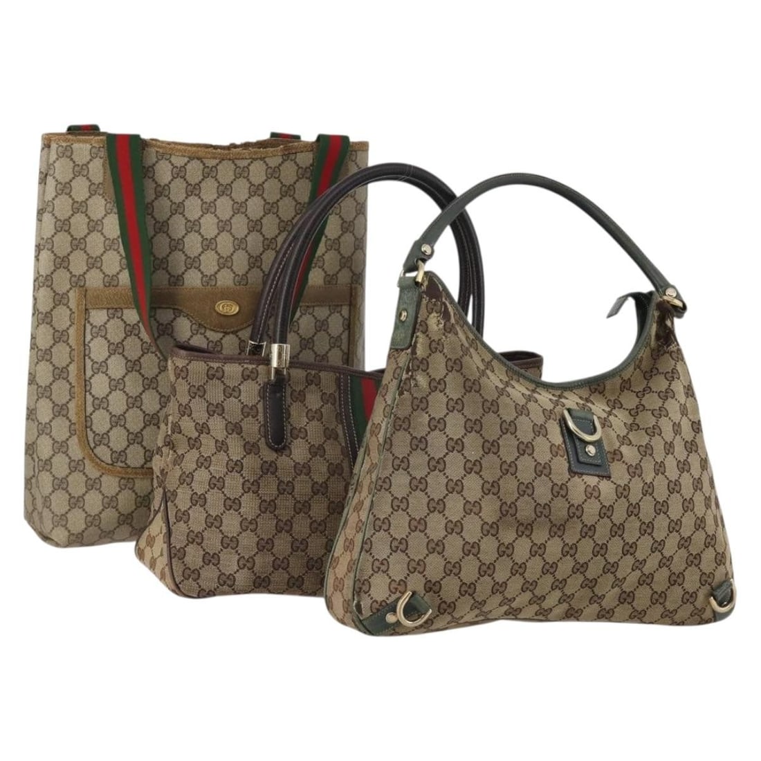 3 Piece Gucci Sherry Line GG Supreme Canvas Handbag Set Beige: 3 Piece Gucci Sherry Line GG Supreme Canvas Handbag Set Beige Authentic Gucci GG Supreme Web Sherry Line hand bag 3-set in beige GG canvas and PVC leather. This women's handbag bundle is made in Italy