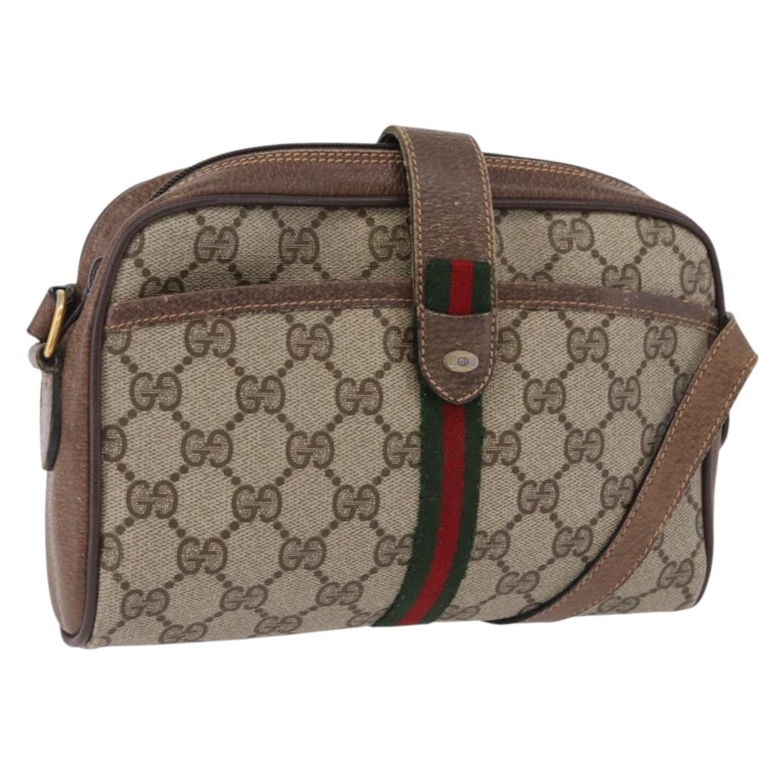 Gucci 89 02 055 GG Supreme Sherry Web PVC Shoulder Bag: Gucci 89 02 055 GG Supreme Sherry Web PVC Shoulder Bag Gucci shoulder bag from the GG Supreme Web Sherry Line in beige and gold PVC leather with GG canvas. Made in Italy, this women's bag features a c