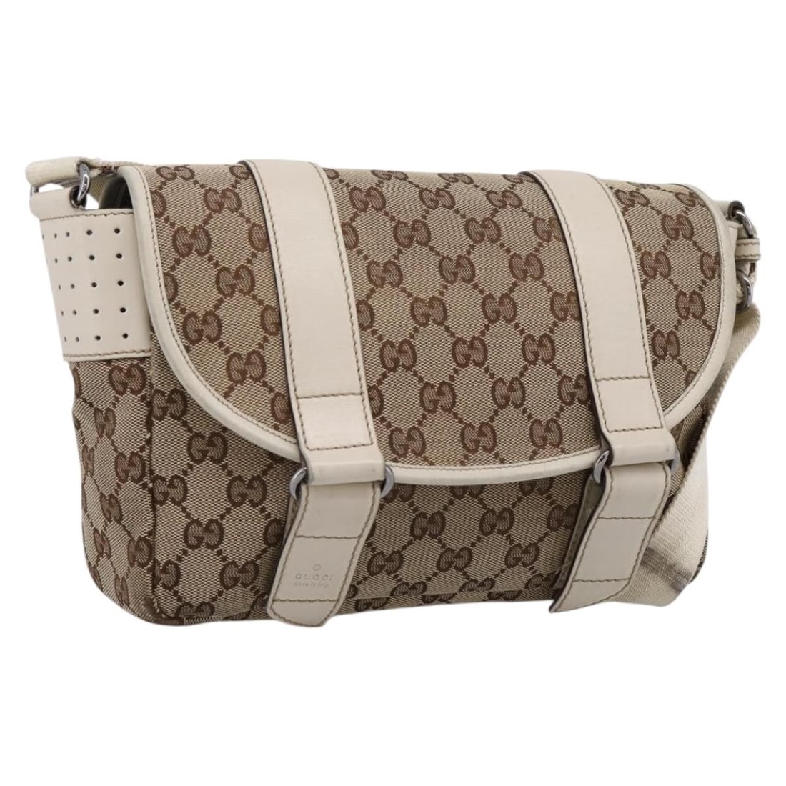 Gucci 145858 GG Canvas Shoulder Bag Beige Silver: Gucci 145858 GG Canvas Shoulder Bag Beige Silver Gucci shoulder bag in beige and silver GG canvas, made in Italy. This women's bag includes an adjustable shoulder strap and is offered without the orig