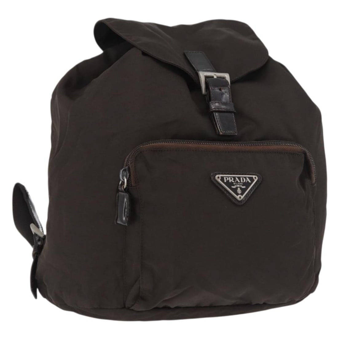 PRADA Brown Nylon Backpack with Guarantee Card Made in Italy: PRADA Brown Nylon Backpack with Guarantee Card Made in Italy Authentic Prada women's backpack in brown nylon with silver-tone accents. Made in Italy, this heavily used bag includes the guarantee card.