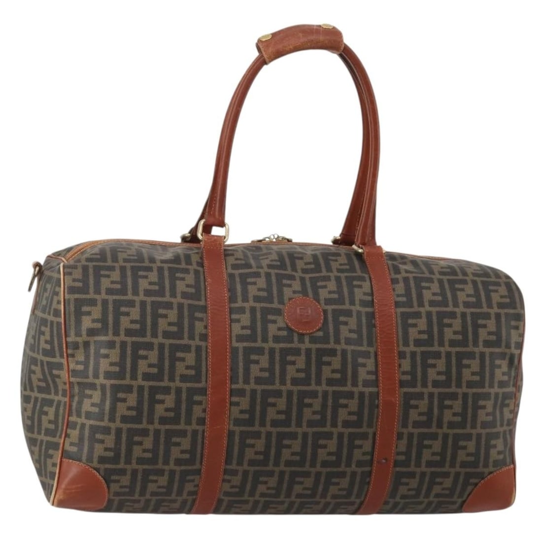 FENDI Zucca Boston Bag Brown Black PVC Leather Italy: FENDI Zucca Boston Bag Brown Black PVC Leather Italy Authentic FENDI Zucca canvas Boston bag in brown and black with PVC leather trim. This women's bag is made in Italy and features a spacious Boston 