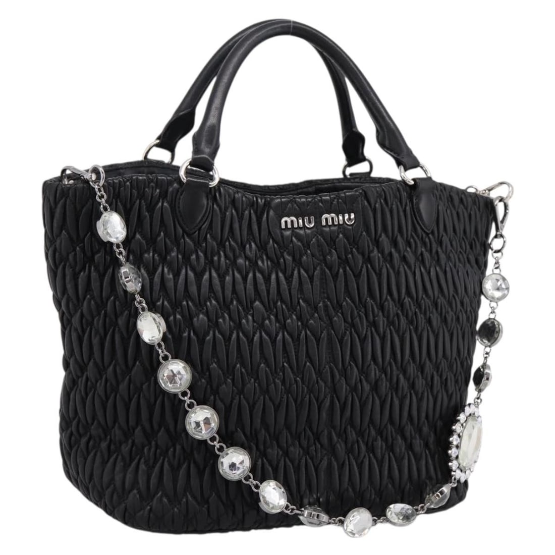 Miu Miu Matelasse Leather 2way Handbag Silver Black: Miu Miu Matelasse Leather 2way Handbag Silver Black Miu Miu matelasse 2-way handbag in silver and black leather. This women's bag includes a dust bag and shoulder strap. Condition is rated AB, very go