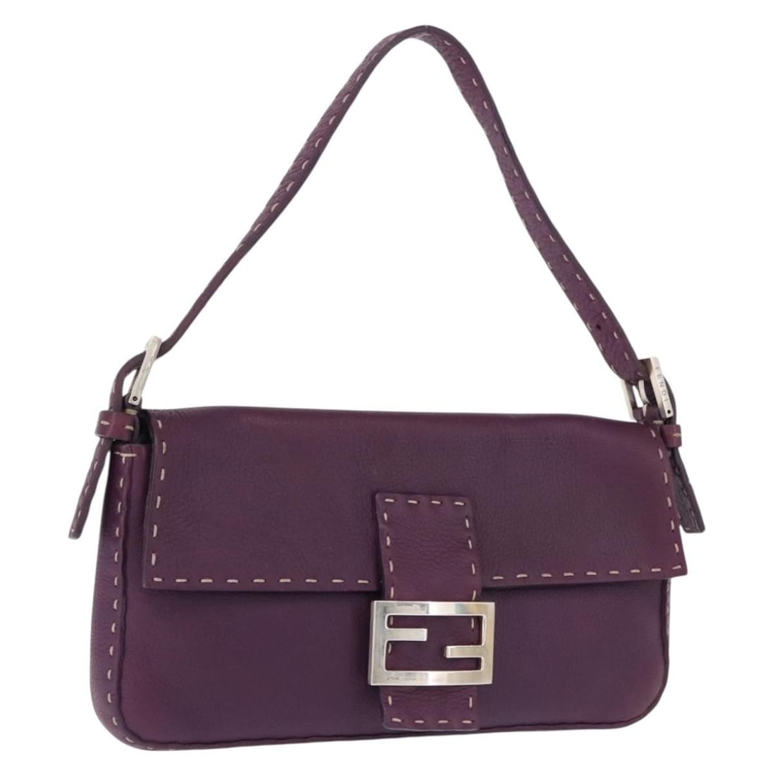 Fendi Selleria Mamma Baguette Purple Leather Shoulder Bag: Fendi Selleria Mamma Baguette Purple Leather Shoulder Bag Authentic FENDI Selleria Mamma Baguette shoulder bag in purple leather with silver-tone accents. This women's shoulder bag includes a dust bag