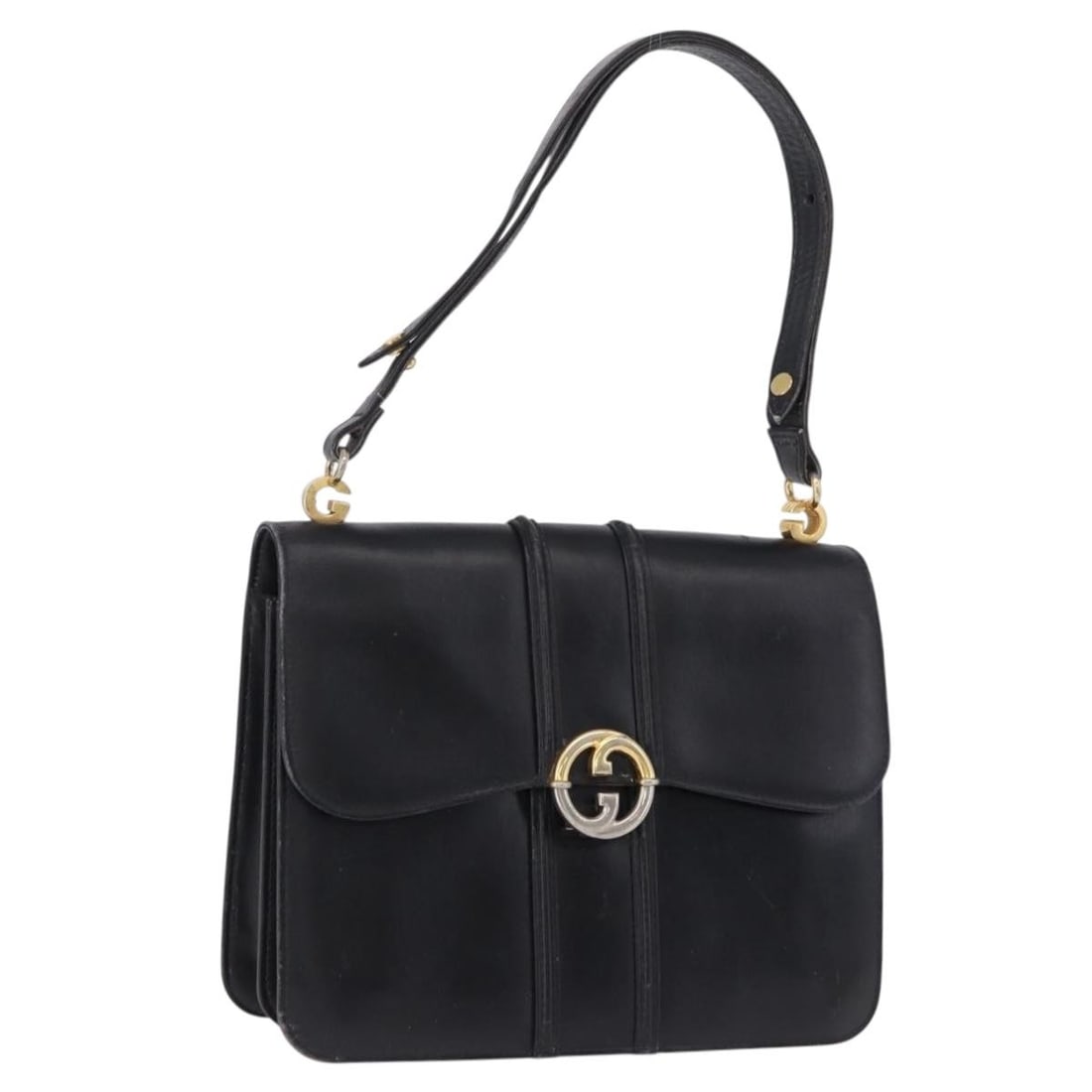 Gucci leather shoulder bag black with gold tone hardware made in Italy: Gucci leather shoulder bag black with gold tone hardware made in Italy Authentic Gucci shoulder bag in black leather with gold-tone accents. Made in Italy, this women's bag is offered as the photograp